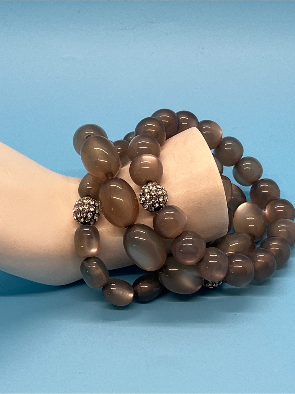 Talbots Taupe Beaded Stretch Bracelets with Cat Eye Accents